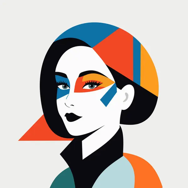 时尚女性肖像画流行的艺术画蓝色的海报T恤打印卡片矢量平面插图 复古的抽象女性头 — 图库矢量图片#