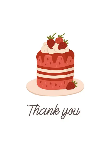 Γλυκό Γλυκό Κέικ Φράουλα Εικονογράφηση Διανύσματος — Διανυσματικό Αρχείο