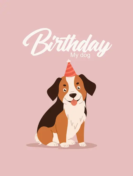Χαρούμενο Σκυλί Που Φοράει Καπέλο Πάρτι Και Γιορτάζει Πάρτι Γενεθλίων Διανυσματικά Γραφικά