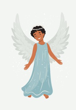 Kanatları olan ve gülümseyen güzel bir melek. vektör illüstrasyonu