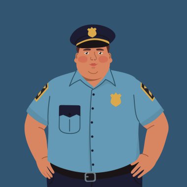 Üniformalı şişman polis. Vektör illüstrasyonu