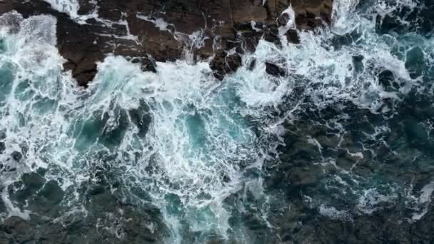 Aerial Slow Motion Footage Sea Waves Rock Aerial Drone Shot — Stock Video