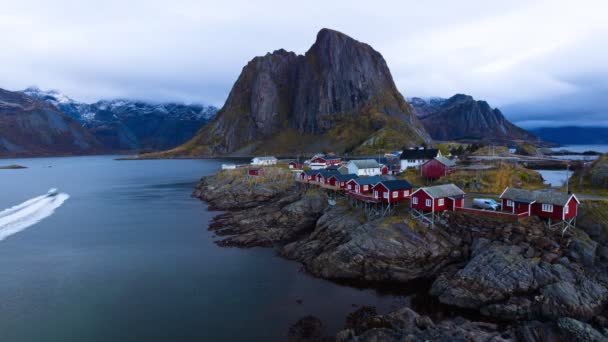 Time Lapse Lofoten Village Reine Noruega Suave Luz Dia Minutos — Vídeo de Stock