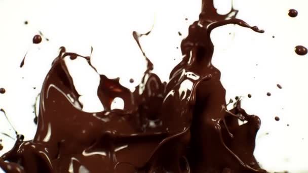 Super Slow Motion Melted Chocolate Splashing Waves Shapes Isolated White — Stockvideo