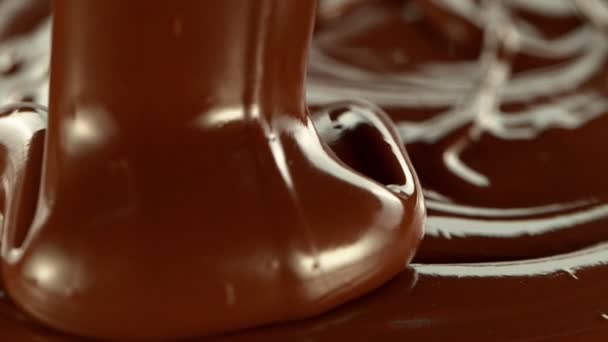 Super Slow Motion Pouring Real Dense Melted Chocolate Filmed High — Stockvideo