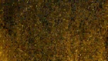 Işıldayan altın parçacıkların süper yavaş çekimi. Siyah arka planda izole edilmiş. Sığ odak derinliği. Yüksek hızlı sinema kamerası, 1000 fps..