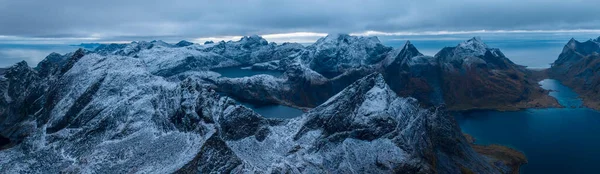 Letecký Pohled Reine Zimě Pohled Shora Ostrovy Lofoten Norsko Krajina — Stock fotografie