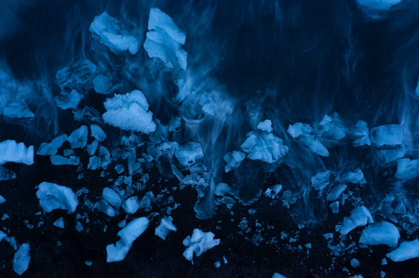 Aerial View Ice Floes Icebergs Diamond Beach Night Shot Long — Stock Photo, Image