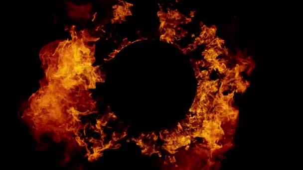 Gerakan Super Lambat Lingkaran Api Terisolasi Pada Latar Belakang Hitam — Stok Video
