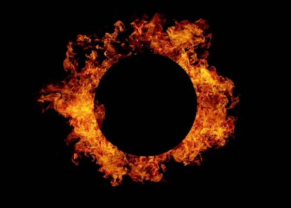 Oheň Kruh Volným Místem Pro Text Izolované Černém Pozadí — Stock fotografie