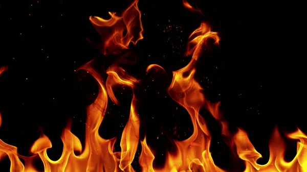 Llamas Fuego Sobre Fondo Negro Línea Fuego Abstracta Ardiente — Foto de Stock