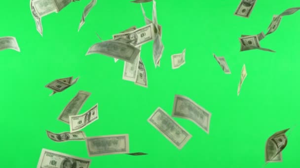 Super Zeitlupe Fliegender Dollar Banknoten Auf Grünem Hintergrund Gefilmt Mit — Stockvideo