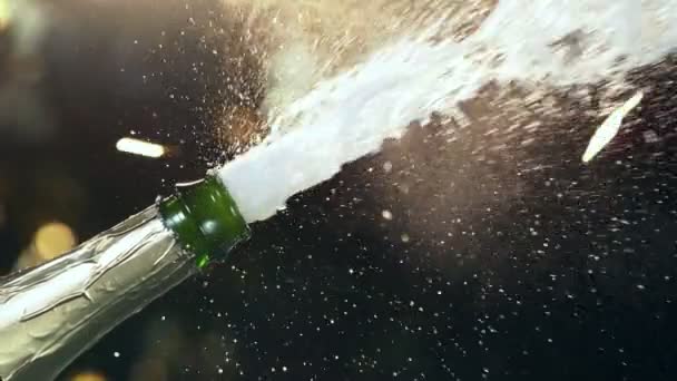Super Slow Motion Champagne Explosion Glittering Particles Filmed High Speed — Stock Video