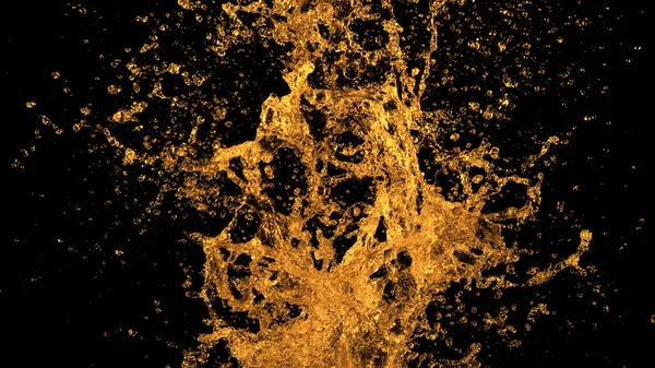 Golden Splash Isolated Black Background Freeze Motion Exploding Water Air — Stock Photo, Image