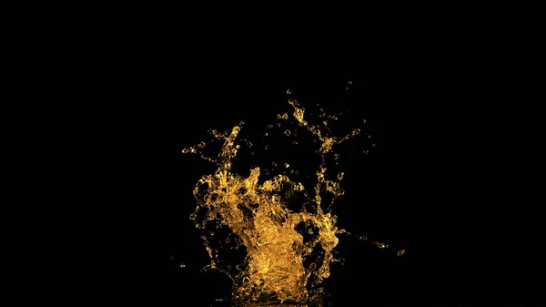 Złoty Plusk Odizolowany Czarnym Tle Zamrozić Ruch Wybuchającej Wody Powietrzu — Zdjęcie stockowe