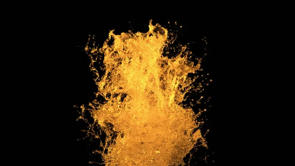 Golden Splash Geïsoleerd Zwarte Achtergrond Bevriezen Beweging Van Exploderend Water — Stockfoto