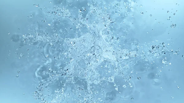 Water Splash Isolated Soft Blue Background Freeze Motion Exploding Water — Stock Photo, Image
