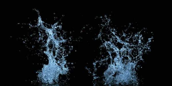 Water Splashes Collection Isolated Black Background Freeze Motion Exploding Water — Stock Photo, Image