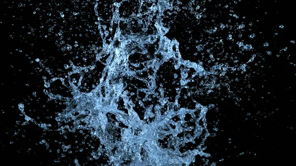 水花被隔离在黑色的背景上 水在空气中爆炸的冻结运动 — 图库照片