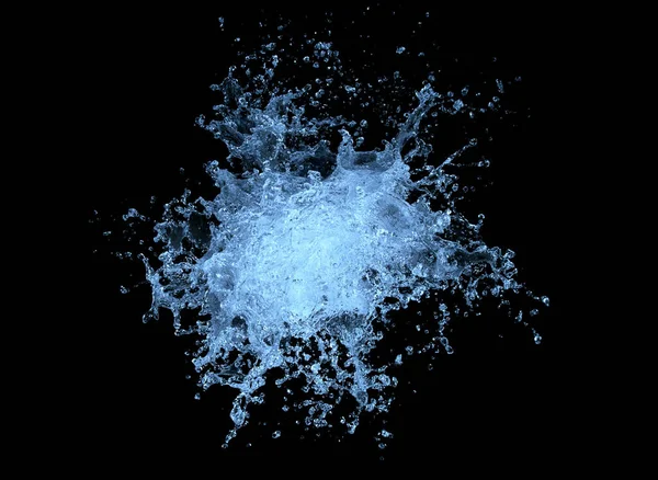 Вода Брызги Изолированы Черном Фоне Замораживание Движения Взрывающейся Воды Воздухе — стоковое фото
