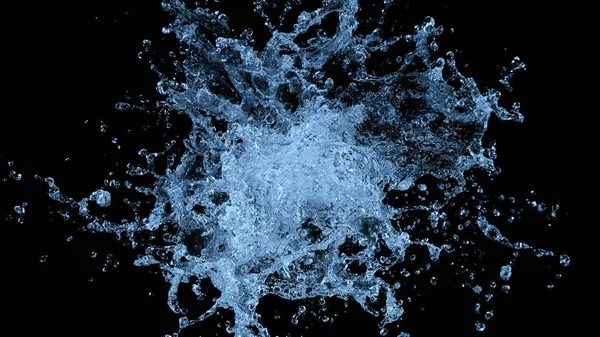 Wasserspritzer Isoliert Auf Schwarzem Hintergrund Gefrierbewegung Explodierenden Wassers Der Luft — Stockfoto