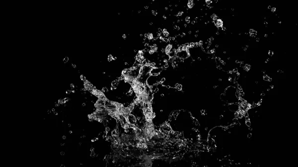 Salpicadura Agua Aislada Sobre Fondo Negro Congelar Movimiento Del Agua — Foto de Stock