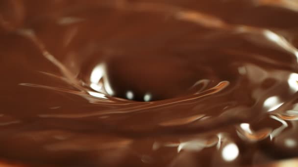 Super Slow Motion Rotating Hot Melted Chocolate Twister Close Filmed — Video