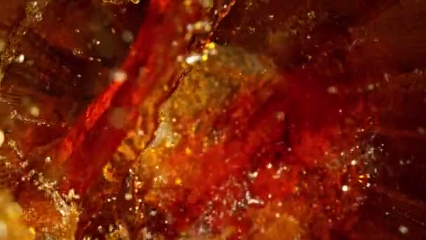 Super Slow Motion Pouring Whiskey Rum Cognac Barrel Filmed High — Stock Video