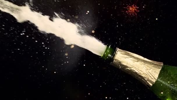 Super Slow Motion Champagne Explosion Med Glittrande Partiklar Inspelning Höghastighetsbio — Stockvideo