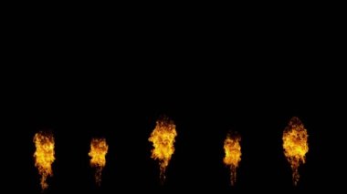 Siyah arka planda izole edilmiş süper yavaş ateş patlamaları koleksiyonu. Yüksek hızlı kamera, 1000 fps..