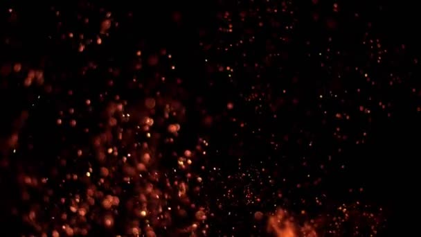 Super Zeitlupe Des Feuers Mit Funken Isoliert Auf Schwarzem Hintergrund — Stockvideo