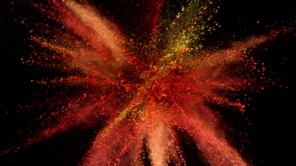 Super Zeitlupe Von Farbigem Pulver Explosion Isoliert Auf Schwarzem Hintergrund — Stockvideo
