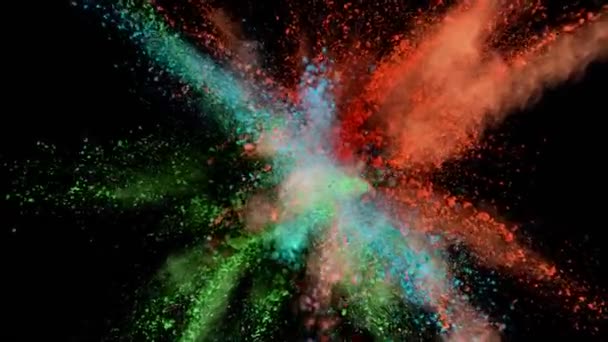 Super Slow Motion Colored Powder Explosion Isolated Black Background Speed — Vídeo de Stock