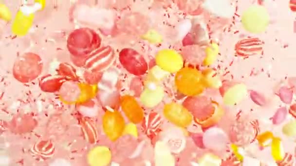 Szuper Lassított Felvétel Repülő Cukorkákról Levegőben Kamera Szuper Gyors Mozgásban — Stock videók