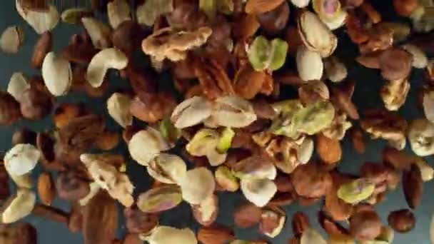 Super Slow Motion Rotating Mix Nuts Air Filmed High Speed — Stock Video