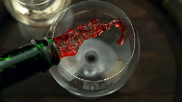 Super Slow Motion Pouring Red Wine Glass Speed Motion Filmed — Video
