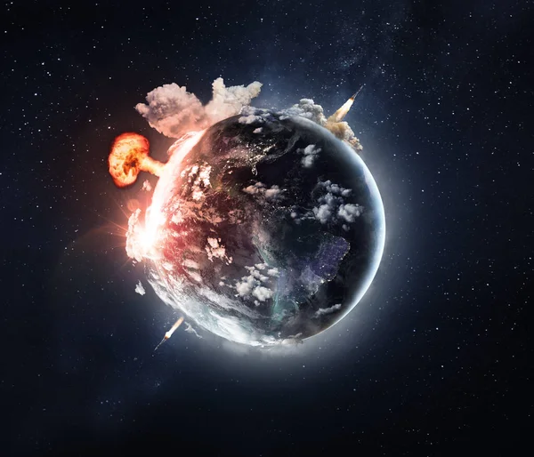 Třetí Světová Válka Atomová Exploze Planetě Zemi Pohled Vesmíru Střely — Stock fotografie