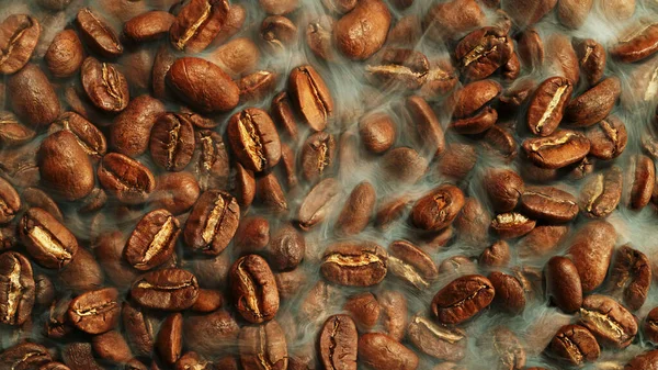 Kaffebönor Som Slår Rostade Närbild Abstrakt Kaffe Bakgrund Med Hela — Stockfoto