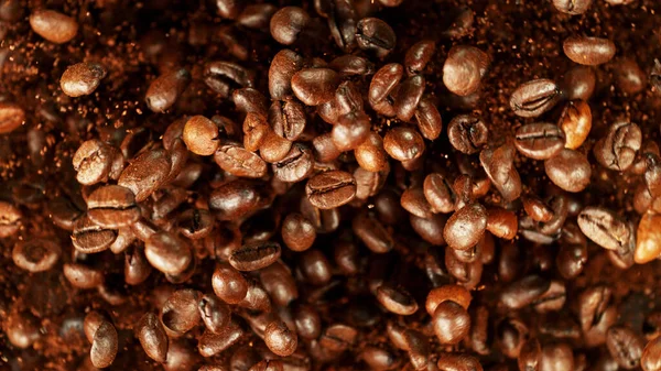 Coffee Beans Flying Air Freeze Motion Abstract Coffee Background Roasted — Zdjęcie stockowe