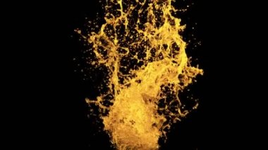 Siyah arka planda izole edilmiş altın sıvının çok yavaş sıçraması. Yüksek hızlı sinema kamerası, 1000 fps..