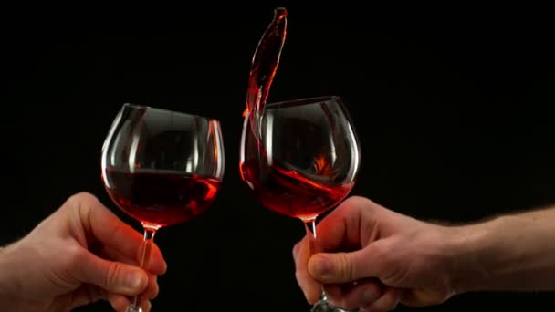 Super Slow Motion Red Wine Glasses Cheers Gesture Filmed High — Wideo stockowe