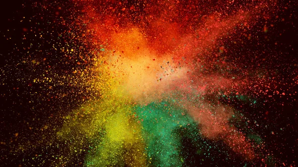Gekleurde Kruitexplosie Abstract Close Stof Achtergrond Kleurrijke Ontploffen Verf Holi — Stockfoto