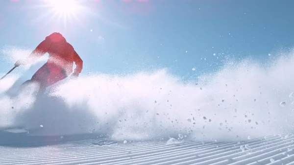 Free Ride Skier Running Hill Powder Snow Flying Air — Stock Photo, Image