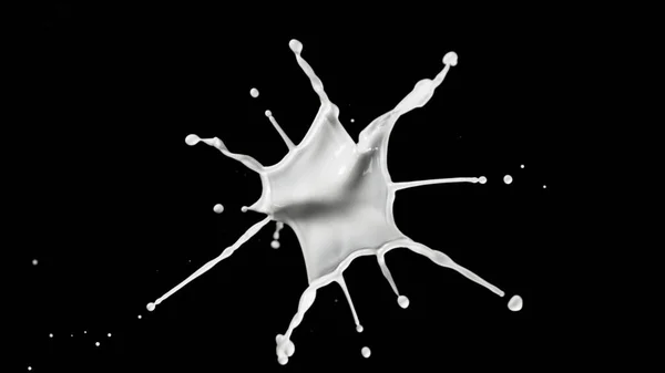 在黑色背景上隔绝的圆形牛奶飞溅 现实的奶油飞溅镜头 — 图库照片