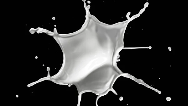 Rund Mjölk Stänk Isolerad Svart Bakgrund Realistisk Bild Krämig Stänk — Stockfoto