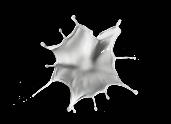 Rund Mjölk Stänk Isolerad Svart Bakgrund Realistisk Bild Krämig Stänk — Stockfoto