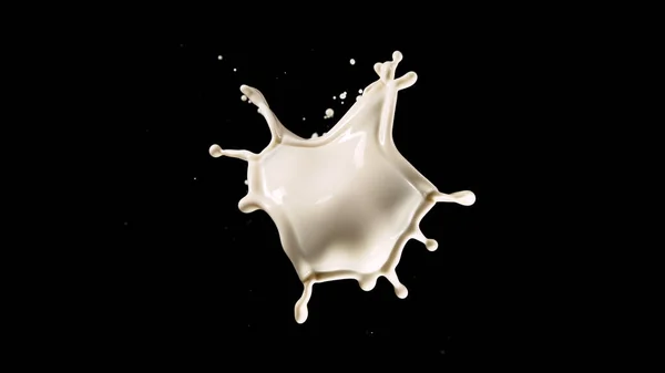 Milk Splash Isolated Black Background Realistic Shot Creamy Splash — Stock Photo, Image
