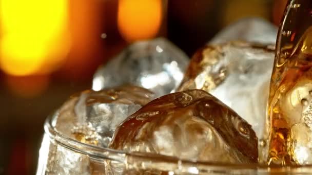 Super Slow Motion Pouring Cola Glass Filmed High Speed Cinema — Stock Video