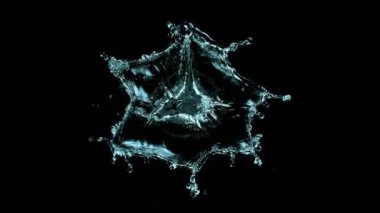 Siyah arka planda izole edilmiş çok yavaş su sıçratma hareketi. Yüksek hızlı sinema kamerası, 1000 fps. Hız rampası etkisi.