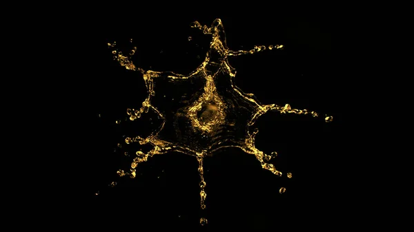 Золотистый Всплеск Выделен Черном Фоне Абстрактная Форма — стоковое фото